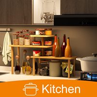 Rak dapur 3 tingkat, disesuaikan, rak sudut Bambu Meja Organizer bumbu Set, rak tampilan, hemat ruang