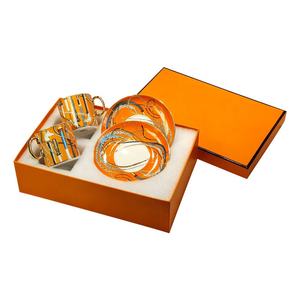 Nouvelle tasse à café en céramique orange créative pour couple, avec soucoupe, coffret cadeau - Product Image 6