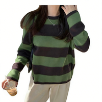 Pull-over ample en cachemire côtelé épais à rayures pour femme, col rond, collection hiver – Offre spéciale