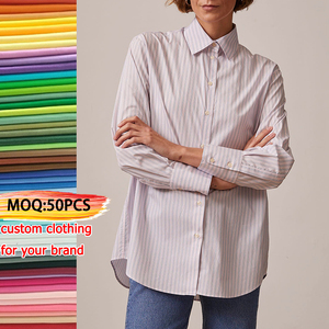 Fabricante de ropa personalizada, ropa de oficina de alta calidad, camisa de <span class=keywords><strong>mujer</strong></span> de manga larga con botones a rayas y cuello vuelto - Product Image 1