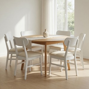 Set di 2 sedie da pranzo moderne con gambe in legno di gomma bianco, sedile in pelle PU largo 22 pollici, capacità di carico di 350 libbre - Product Image 4