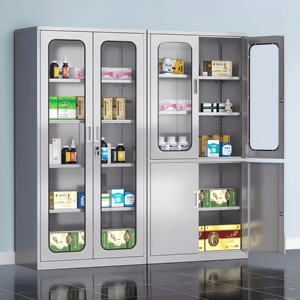 Armoire d'hôpital moderne à double usage en acier inoxydable 304 - Porte-médicaments stérile et organisateur de dossiers de bureau - Product Image 4