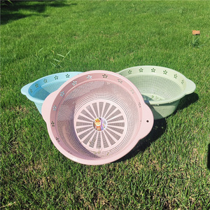 Double Ear Plastic Storage <b>Basket</b> M Size <b>Stackable</b> Round Draining Rack For Kitchen Fruit Vegetable Rice Washing - Product Image 2