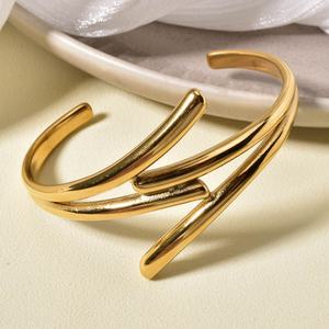 Bracelets pour femmes en acier inoxydable plaqué or 18 carats PVD, forme de goutte d'eau ouverte, polis, bijoux pour les mains, bracelets à la mode - Product Image 6