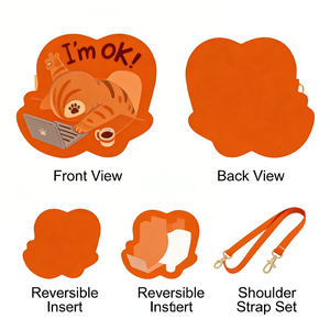 Sac bandoulière personnalisé en PU avec fenêtre transparente, motif chat amusant, mignon dessin animé 'I'm OK', pour adolescents - Vente en gros - Product Image 1
