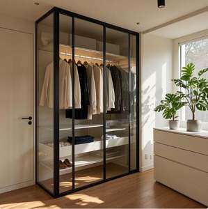 Muebles Modernos para Guardar Ropa, Juego de Armarios, Dormitorio Personalizado, Puerta de Vidrio y Aluminio, Diseño de Armario Vestidor de Madera - Product Image 4