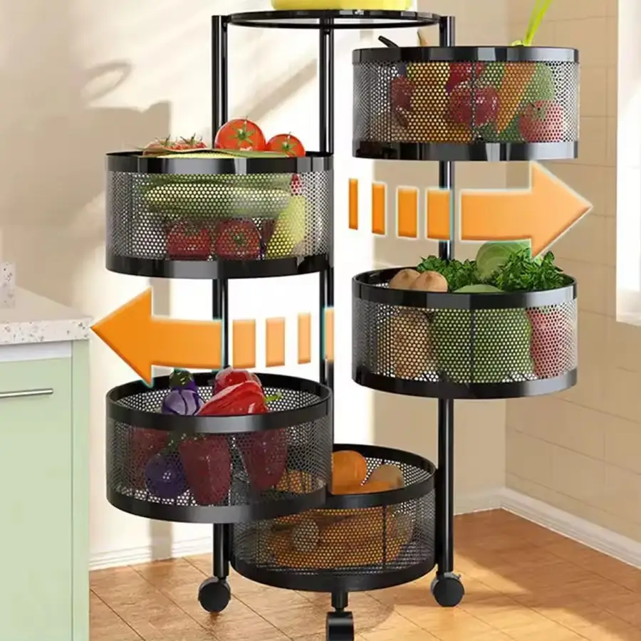 Estante de almacenamiento multicapa de 5 niveles, cesta de frutas resistente de Metal, accesorios de cocina, soportes y estantes de almacenamiento, estante de cocina, cartón de hierro