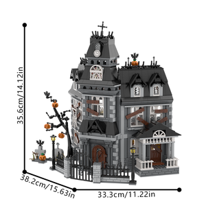 Funbuild Halloween série briques jouets maison hantée modulaire manoir hanté vue sur la rue maison d'angle bricolage ensemble de blocs de construction - Product Image 3