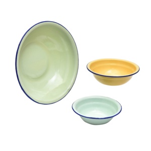 Bassin strié coloré en émail métallique nostalgique à l'ancienne de bonne qualité avec couvercle bassin de soupe de nouilles de gâteau de salade multi taille - Product Image 2