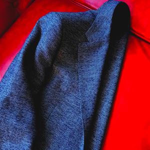 Blazer Azul a Rayas de Pescado para Hombre, Estilo <span class=keywords><strong>Italiano</strong></span>, <span class=keywords><strong>Corte</strong></span> Entallado, Casual de Negocios, Chaqueta Deportiva de Mezcla, Doble Botonadura, Cuello en V, Hecho en EE. UU. - Product Image 5