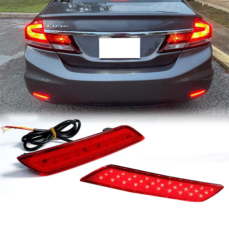 2X LED Rear Bumper Reflector Brake Light Turn Signal For Honda Civic 2016-2021 E - Foto 4