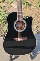 Guitare acoustique électrique à 12 cordes Aiersi Factory, couleur noire, 41 pouces, table en épicéa contreplaqué, fond et côtés en acajou