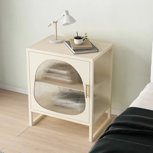 Mesita de noche de madera con cara de vidrio arcoíris, nórdica, minimalista, larga, para dormitorio - Product Image 3