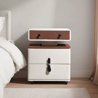 Table de chevet moderne, armoire de rangement mobile, table d'appoint avec tiroirs et étagère ouverte, mobilier de chambre à coucher blanc et marron sur roulettes