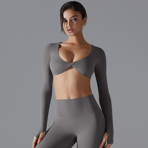 Nouveau Design Yoga Débardeur Court à Manches Longues Femme Course Fitness Yoga Haut <span class=keywords><strong>Soutien</strong></span>-<span class=keywords><strong>Gorge</strong></span> Sportif - Product Image 2