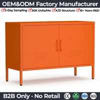 Buffet en acier à 2 portes, armoire de rangement en métal orange vif avec aérations à persiennes pour salon, structure KD