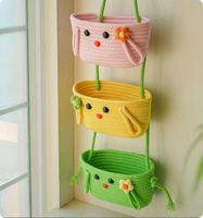 Panier de rangement à 3 niveaux en corde de coton tressée naturelle, à suspendre au sol, multifonction, pliable, décoration de Noël