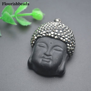 Verre sculpté tête de <span class=keywords><strong>bouddha</strong></span> laiton métal <span class=keywords><strong>argent</strong></span> plaqué pendentifs porte-bonheur pour femme hommes bijoux fabrication de colliers - Product Image 3