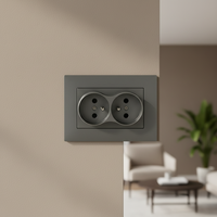 Prise murale double française 2P+T 16A 250V avec cadre PC ignifuge, norme UE, blanc, noir, gris, or, avec protection anti-effraction