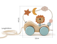 Enfants en bois début éducatif chariot lion animaux tirer bloc Train tirer corde voiture mains sur le cerveau jouets