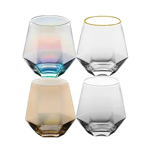 Heißes Verkaufs produkt Europäischer und amerikanischer moderner Stil stamm lose farbige Klarglas becher Kristall Sechseck Whisky gläser