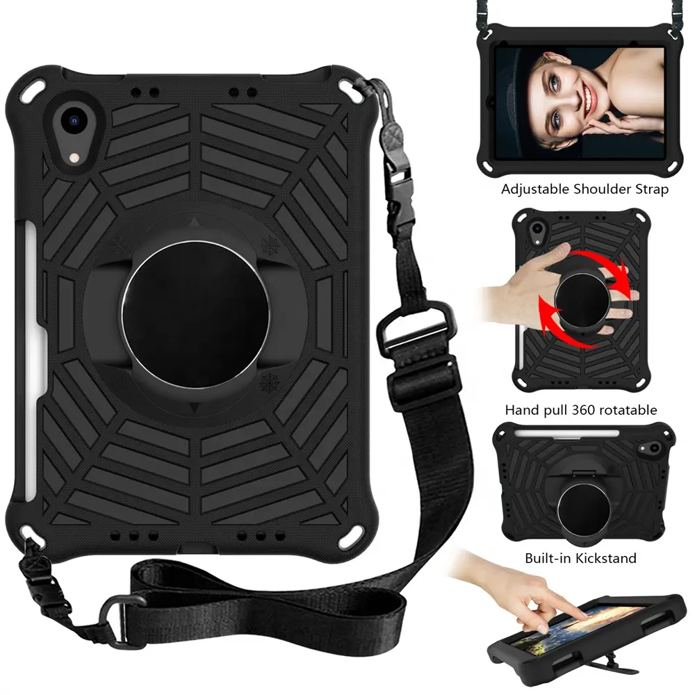 Shoulder Strap 360 Degree Rotation Armor EVA Case For Apple iPad Mini 6 2021 Handheld Cover With Pencil Holder