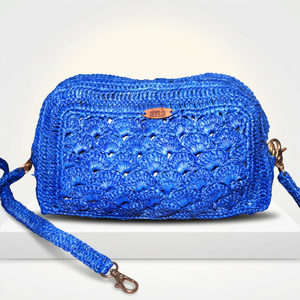 Bolso de Mano Pequeño de Crochet de Lujo para Mujer, Estilo Bohemio Azul de Verano con Correa, Patrón Geométrico, para Uso Diario - Product Image 3