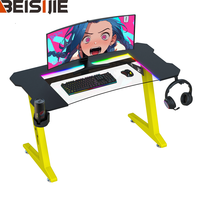 Bureau de jeu en verre BEISIJIE avec surface en verre en forme de Z et porte-gobelet pour la maison, le bureau et le salon