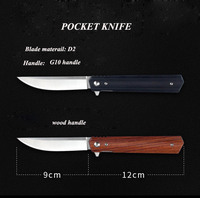 Couteau de poche EDC pour l'extérieur, lame en acier inoxydable D2, couteau pliable pour la survie en forêt, le camping, manche en bois, utilisation quotidienne