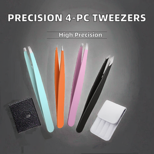 Juego de Pinzas de Acero Inoxidable de 4 Piezas con Punta Inclinada de Gran Precisión, Duraderas, para Depilación de Cejas y Pestañas, Marca Privada al por Mayor - Product Image 2