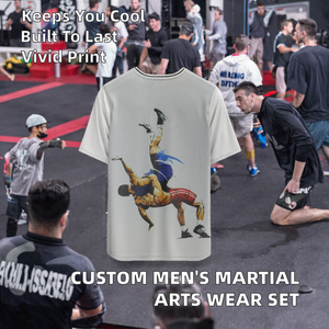 Ensemble de vêtements d'arts martiaux personnalisés pour hommes 2026 – T-shirts et shorts de lutte tricotés avec impression numérique sur le devant, respirants, taille internationale - Product Image 2