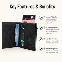 Portefeuille magnétique fin pour cartes, porte-cartes de téléphone, blocage RFID, pochette de téléphone en cuir PU, étui à cartes accordéon