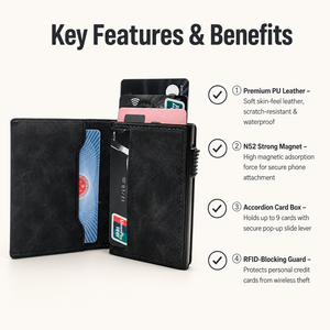 Cartera Magnética Delgada para Tarjetas, Tarjetero para Teléfono con Bloqueo RFID, Funda de Cuero PU para Teléfono, Estuche para Tarjetas Tipo Acordeón - Product Image 4