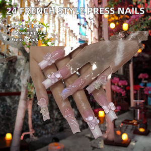 Uñas <span class=keywords><strong>Postizas</strong></span> Acrílicas 3D Extra Largas, 24 Piezas, Estilo Francés, Románticas, con <span class=keywords><strong>Pegamento</strong></span>, <span class=keywords><strong>para</strong></span> Citas y Fiestas - Product Image 2