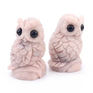 Adorable Pink Opalite Owls Unique Crystals Carving Perfect for Owl Lovers