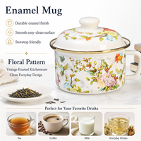 Bol en émail floral jaune-vert avec corps blanc et finition imprimée de fleurs pour café, lait, soupe, maison, cuisine, salle à manger, fournisseur OEM