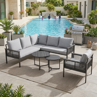 Ensemble de canapés modulaires d'extérieur en aluminium tressé en corde, en forme de L, pour 5 personnes, mobilier de conversation pour patio et jardin, avec table basse d'appoint