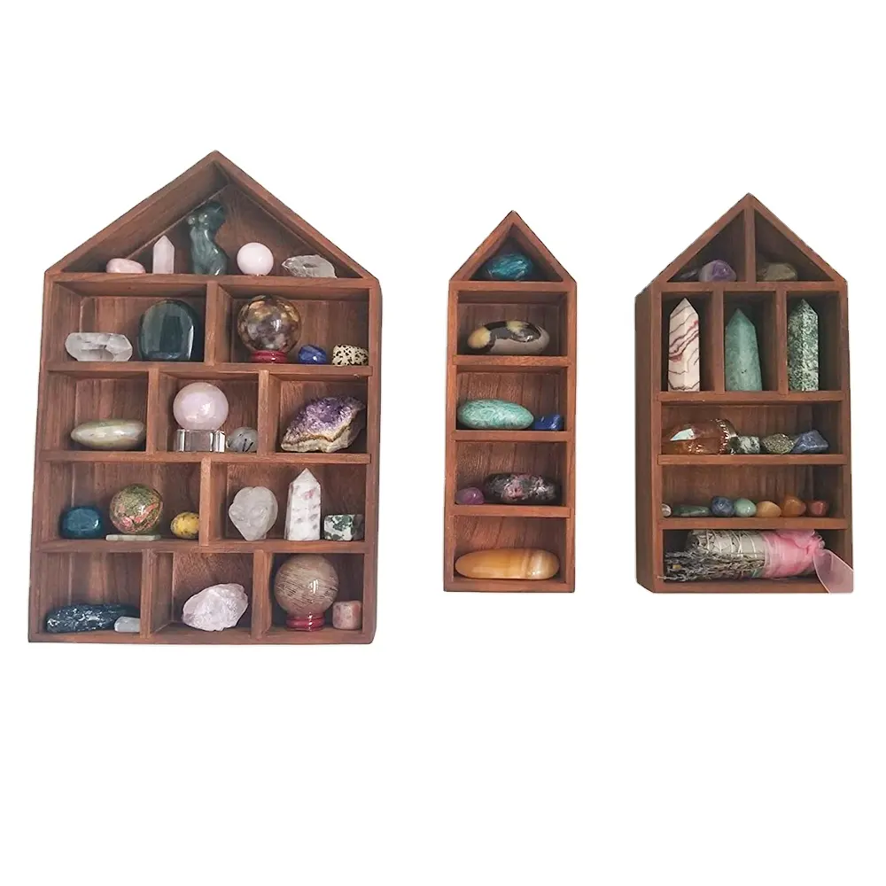 Shadow Cubby Box in legno a forma di casa scomparti multipli Mini figure Shadow Box Shelf