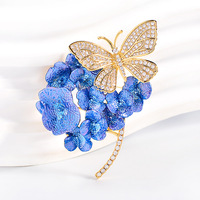 Broche florale XILIANGFEIZI en émail bleu dégradé, design vintage, hortensia, cuivre, zircon, papillon, fleur, accessoires pour femmes