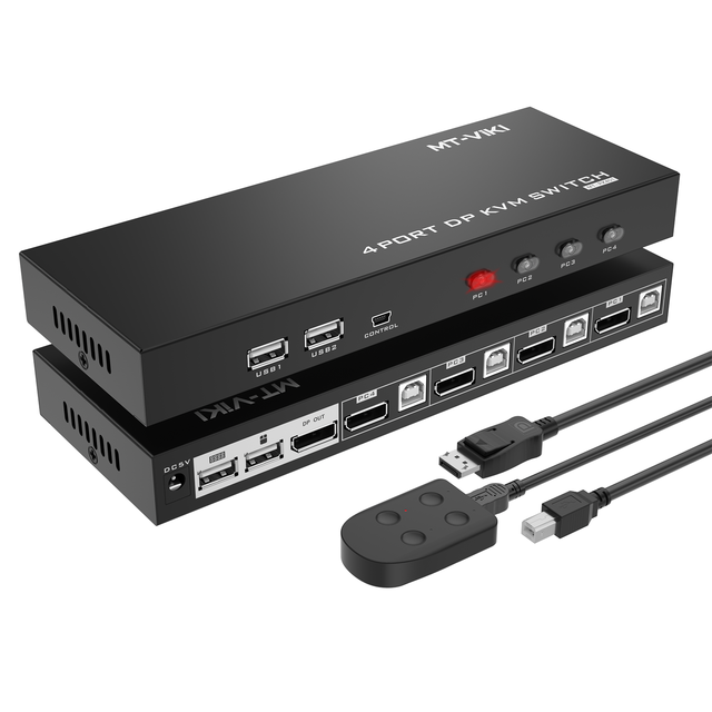Hotkey DP KVM Switch 4K 60Hz + Cables MT-ViKI 4 Port for Metal USB KVM Switch 4 in 1 Out