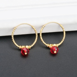 Boucles d'oreilles créoles JXX tendance plaquées or 24 carats avec perles de zircon colorées, cadeau idéal pour femme - Product Image 1