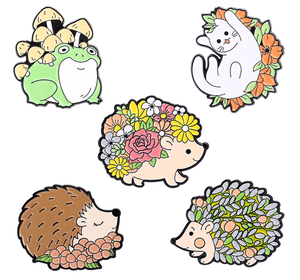 Egel Kat Dieren Metalen Pinnen Kikker Paddestoel Broches Revers Badges Leuke Kawaii Zacht Email Pin Bulk Groothandel - Product Image 3