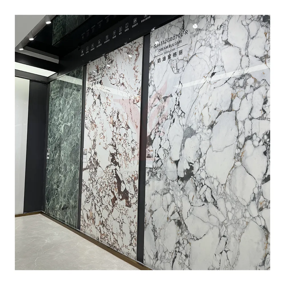 Losa grande 1600x3200 Piedra sinterizada Formato de pared Azulejos de mármol blanco Piso Esmalte de porcelana Azulejos de losa grande para piso