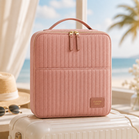 Sac de toilette en velours rose poudré OEM pour femmes, multi-compartiments, grande capacité, avec poignée supérieure, organiseur de voyage
