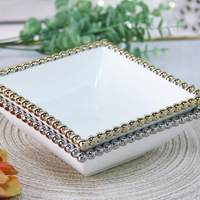 Assiettes en céramique blanches dorées, écologiques, de luxe, de forme ronde, en porcelaine, bol à dîner, design moderne, pour hôtels, usage domestique, 10 pièces
