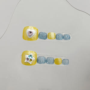<span class=keywords><strong>Uñas</strong></span> Postizas de Gel Suave para los Pies, Diseño Hermoso, Reutilizables, Color <span class=keywords><strong>Amarillo</strong></span> y Azul con Corazón y Estrella, Venta al Por Mayor - Product Image 3