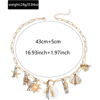 Collier pendentif coquillage étoile de mer en alliage pour femme, réglable, bijoux d'été plage océan, vente en gros