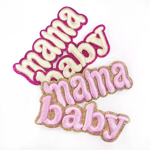 Chenille Iron on Patch Mama Baby <b>Letter</b> Embroidered <b>Applique</b> Fabric Badge for Clothes Bags Hats - Product Image 1