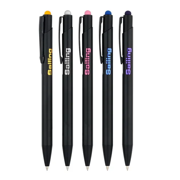 Double Painting Aluminium 2 in 1 Multi-function Metal Stylus Pen Touch Screen Pen With Engraved Colored Logo