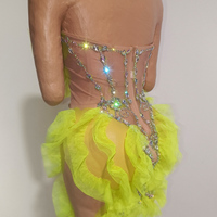 Robe tutu en tulle jaune néon TianYi, ornée de cristaux irisés AB, sans bretelles, costume de scène